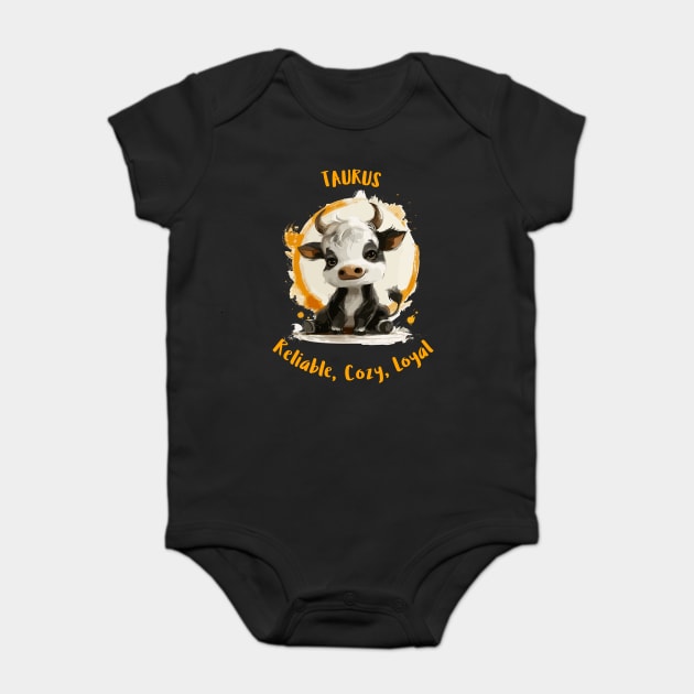 Taurus Cartoon Zodiac Sign Baby Bodysuit by Vinokurio